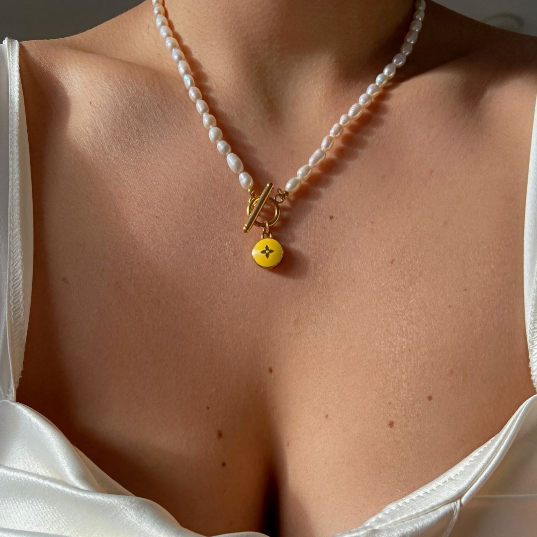 Authentic Louis Vuitton Pendant Yellow Pastilles- Pearls Necklace