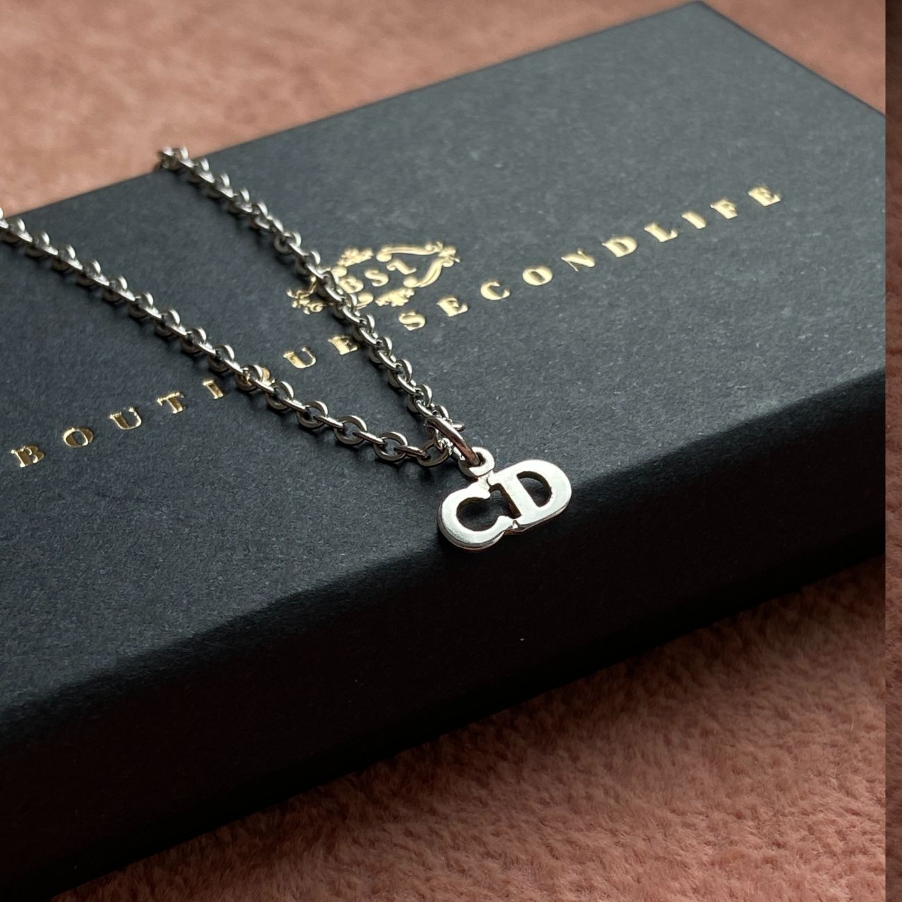 Authtentic Dior Silver mini tag C.D  Reworked Necklace