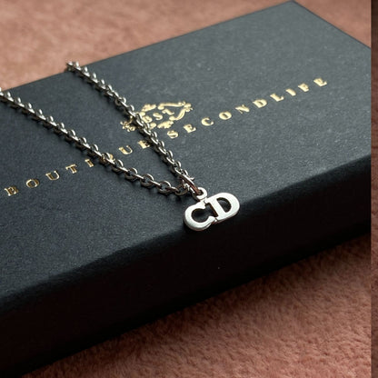 Authtentic Dior Silver mini tag C.D  Reworked Necklace