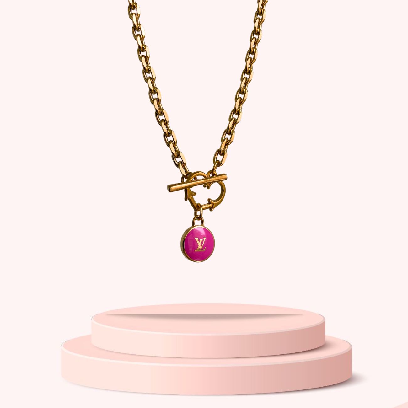 Authentic Louis Vuitton Logo Fuscia Pendant- Necklace