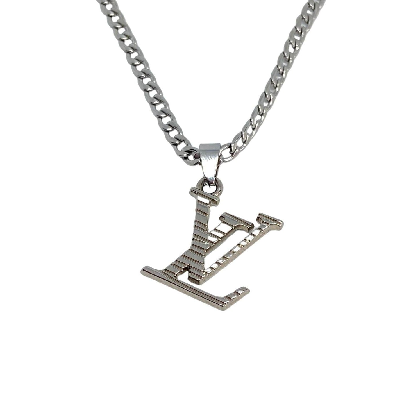 Authentic Louis Vuitton Logo Silver Charm- Reworked Necklace
