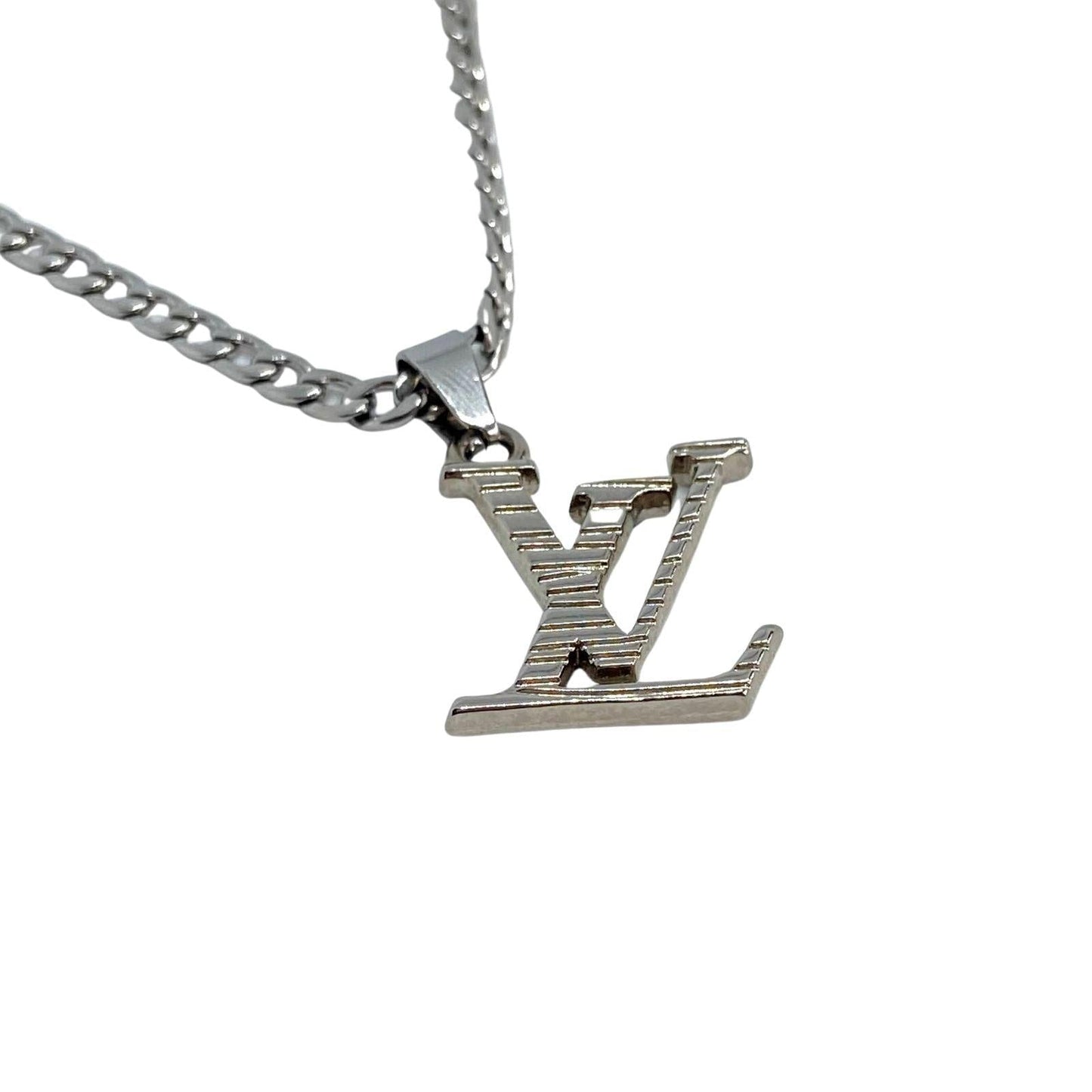 Authentic Louis Vuitton Logo Silver Charm- Reworked Necklace