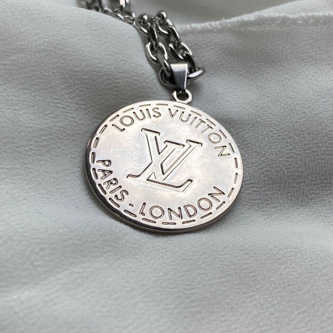 Authentic Louis Vuitton Silver Round Pendant- Reworked Necklace