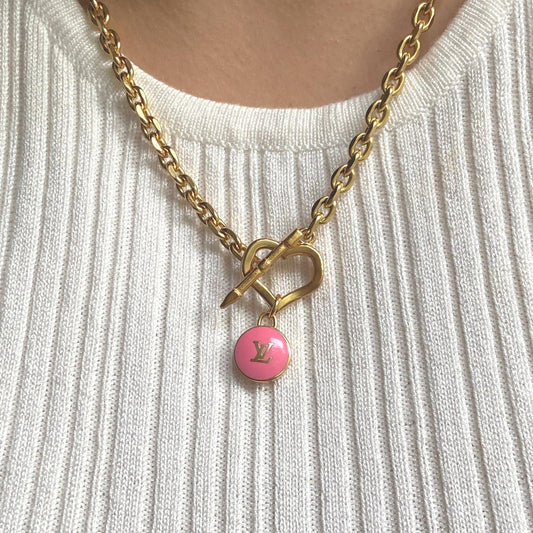 Authentic Louis Vuitton Rose Logo Pendant- Necklace
