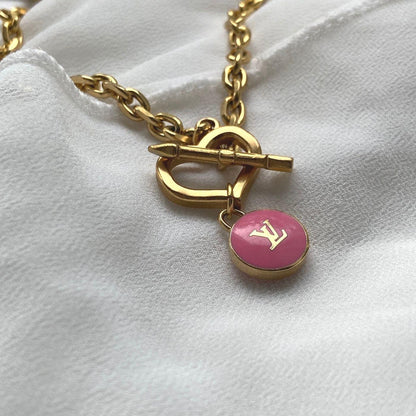 Authentic Louis Vuitton Rose Logo Pendant- Necklace