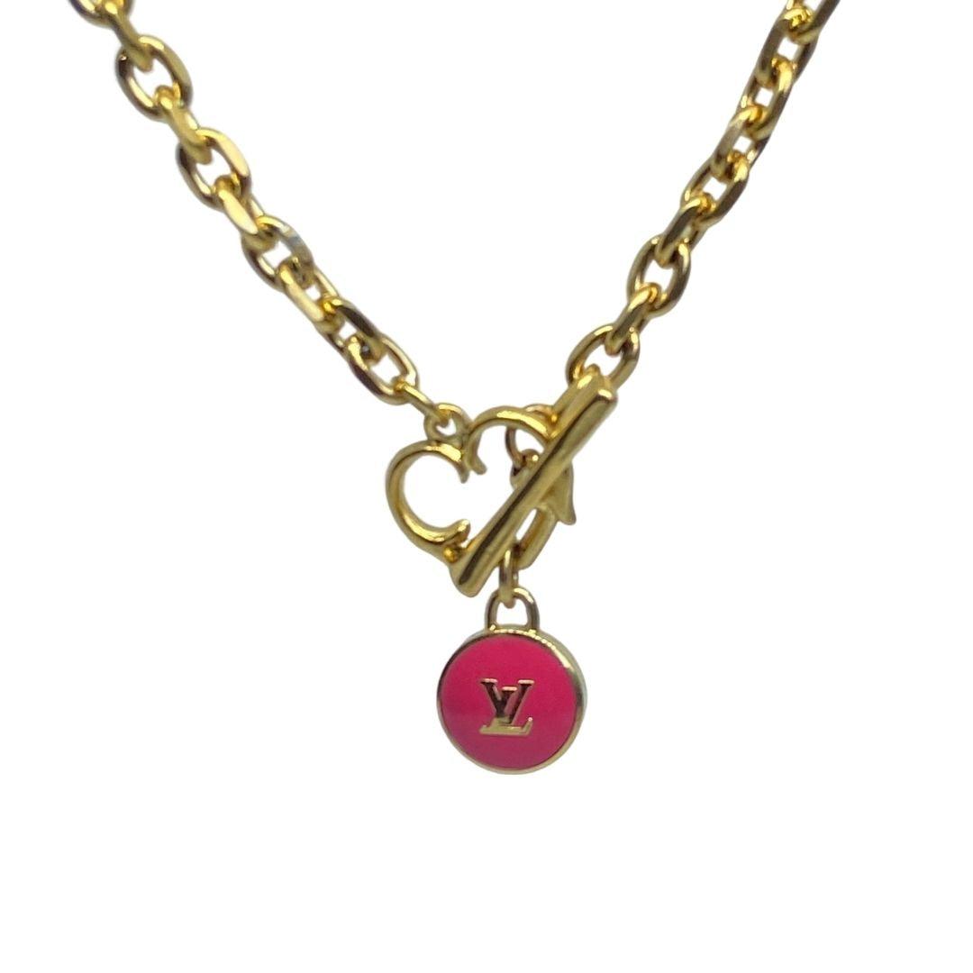 Authentic Louis Vuitton Logo Fuscia Pendant- Necklace