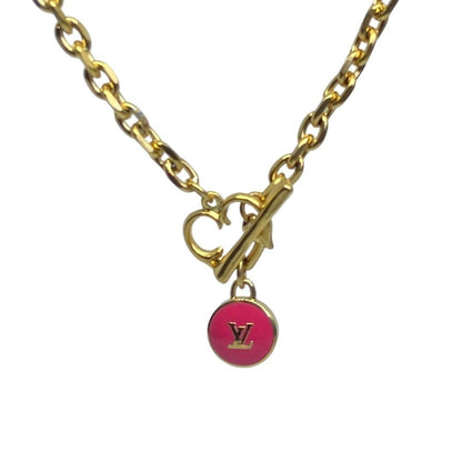 Authentic Louis Vuitton Logo Fuscia Pendant- Necklace