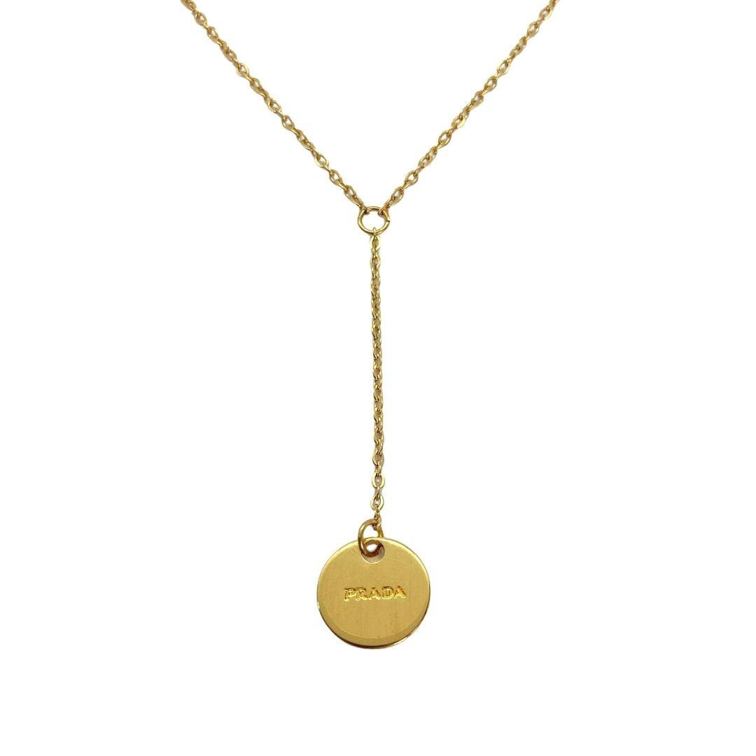 Repurposed Authentic Prada Mini circle tag -Y  Necklace
