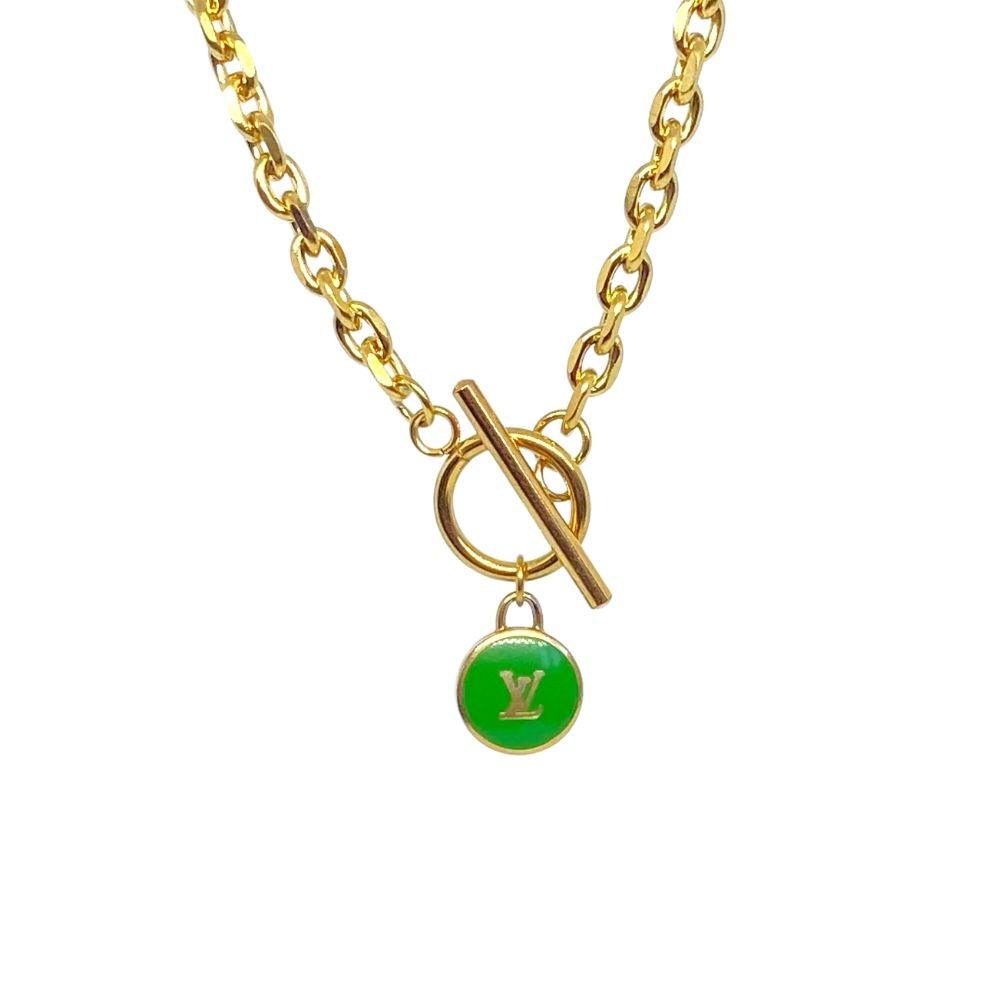 Authentic Louis Vuitton Logo Green Pendant- Necklace Pastilles Pendant
