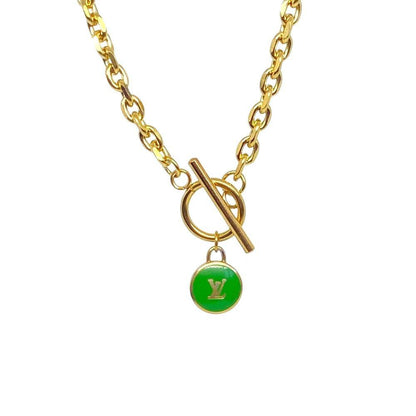 Authentic Louis Vuitton Logo Green Pendant- Necklace Pastilles Pendant