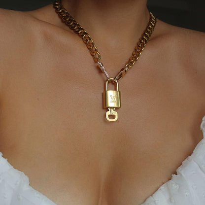 Authentic Louis Vuitton Padlock with Chunky Chain Necklace