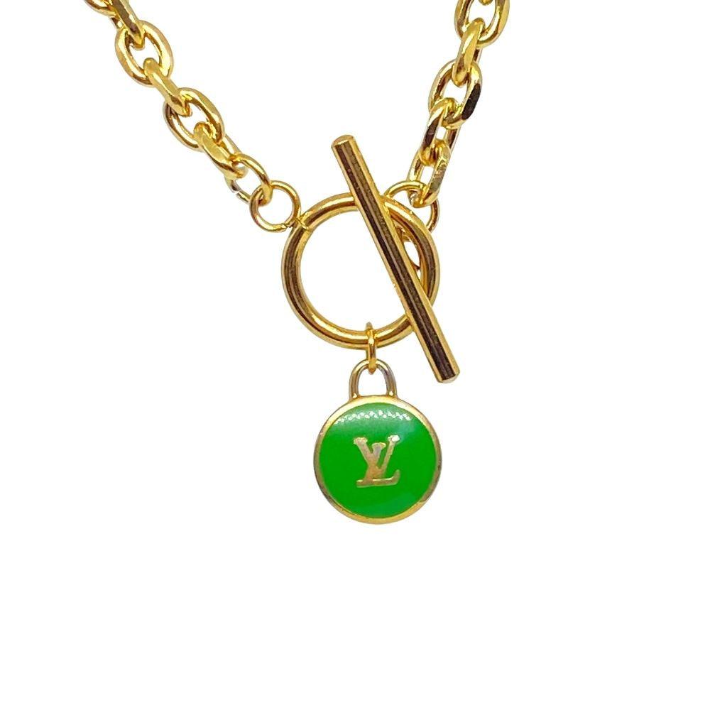 Authentic Louis Vuitton Logo Green Pendant- Necklace Pastilles Pendant