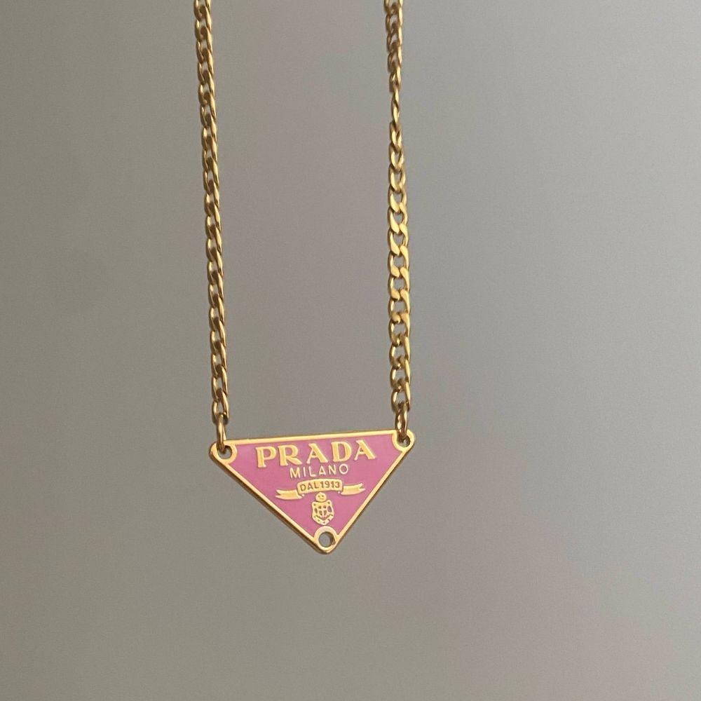 Repurposed Authentic Prada Pink tag - Necklace