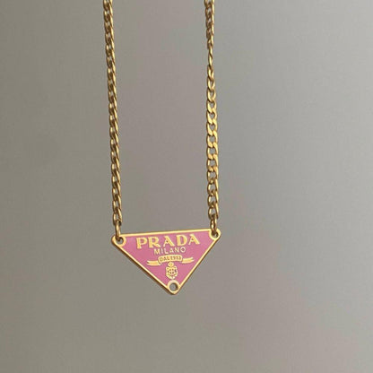 Repurposed Authentic Prada Pink tag - Necklace