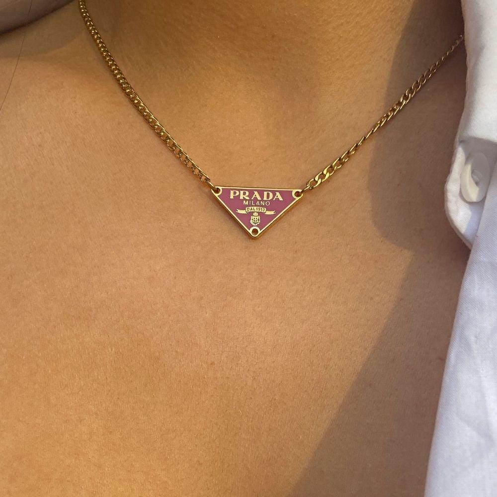 Repurposed Authentic Prada Pink tag - Necklace