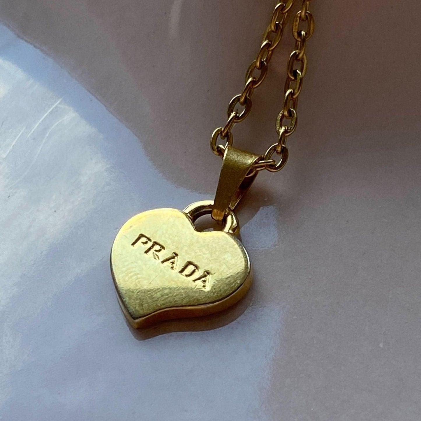Repurposed Authentic Prada Mini Heart tag - Necklace