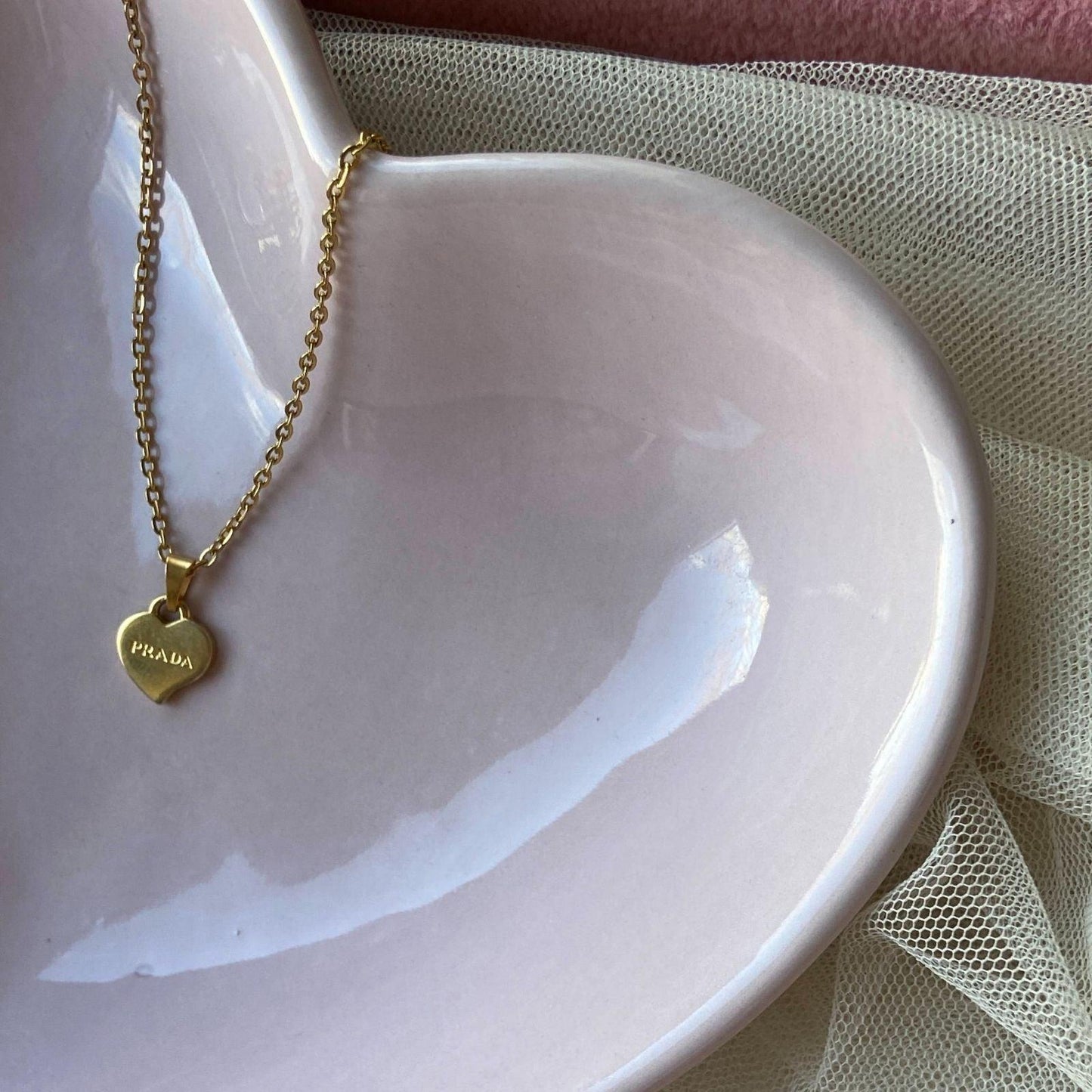 Repurposed Authentic Prada Mini Heart tag - Necklace