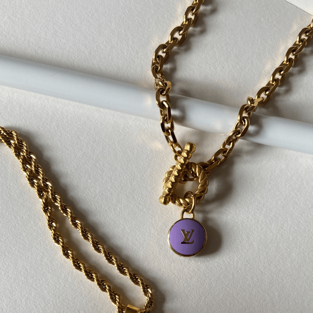Authentic Louis Vuitton Logo Purple Pendant- Necklace