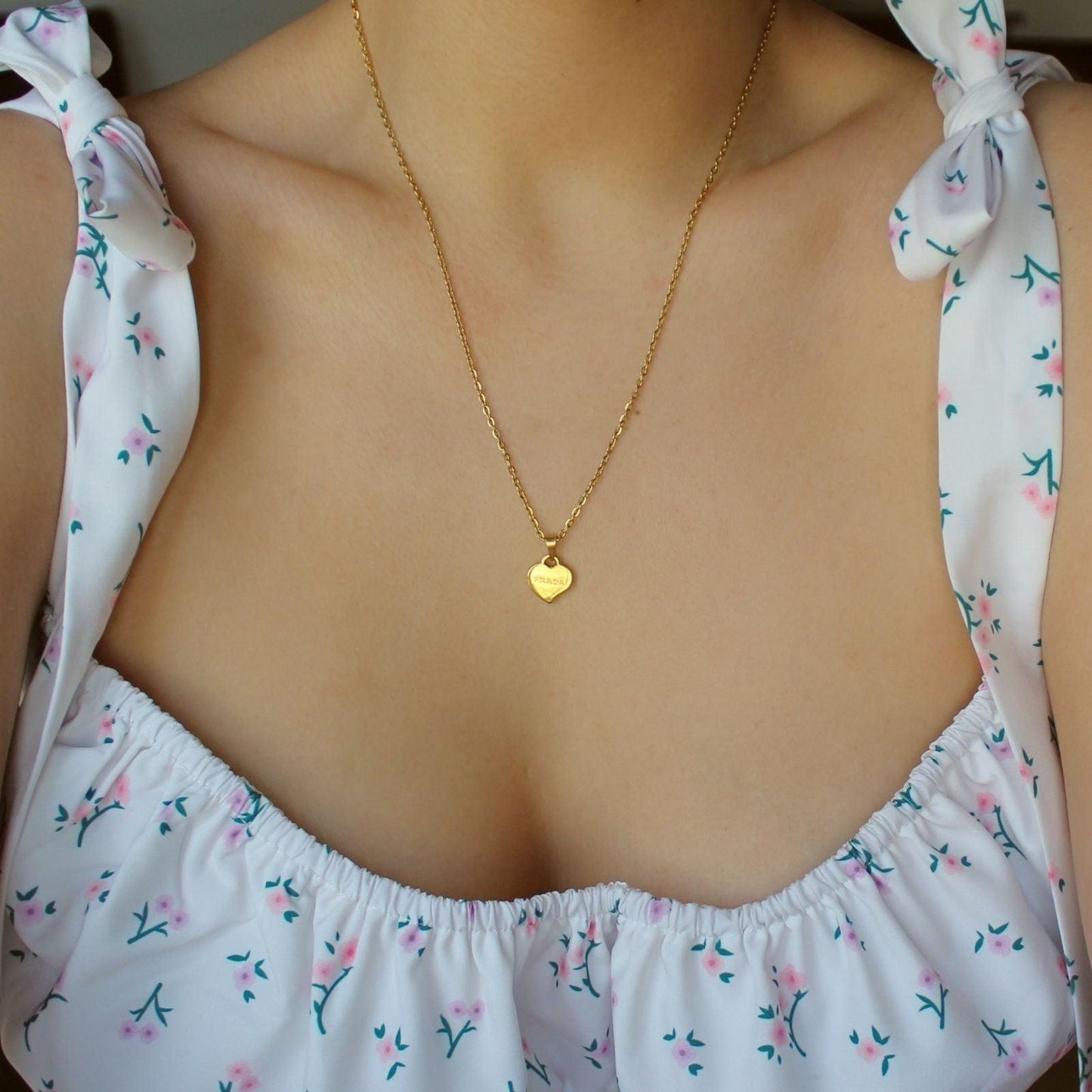 Repurposed Authentic Prada Mini Heart tag - Necklace