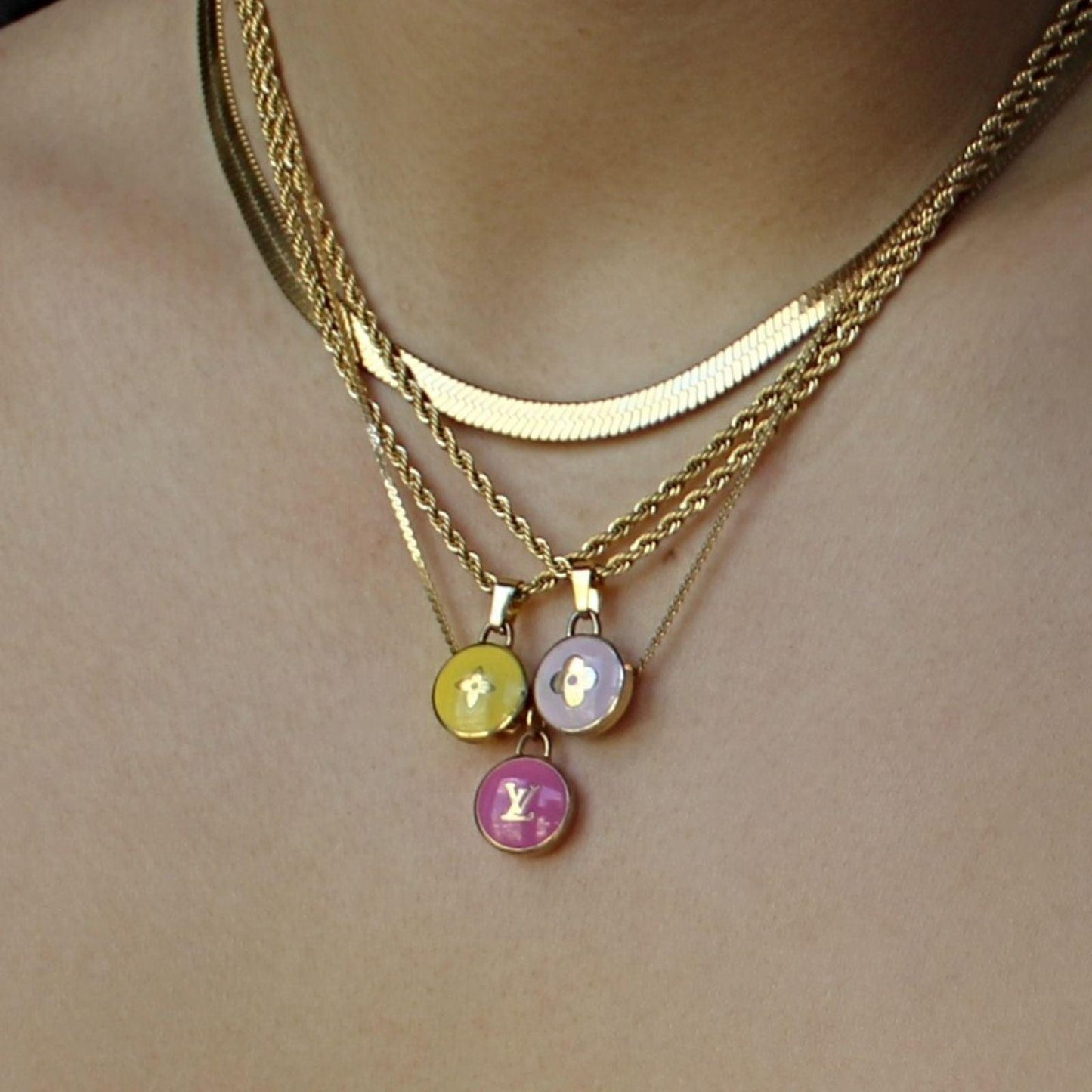 Authentic Louis Vuitton Logo Fucsia Pendant- Necklace