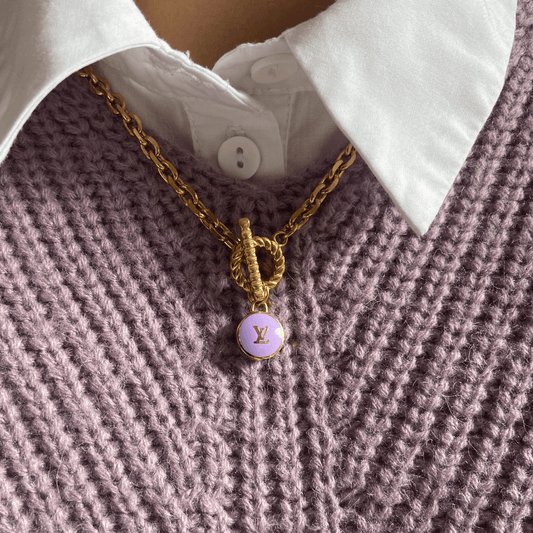 Authentic Louis Vuitton Logo Purple Pendant- Necklace