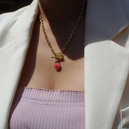 Authentic Louis Vuitton Logo Fuscia Pendant- Necklace