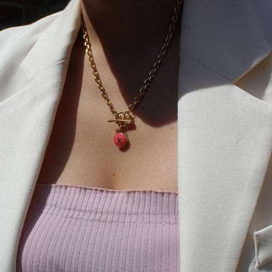 Authentic Louis Vuitton Logo Fuscia Pendant- Necklace