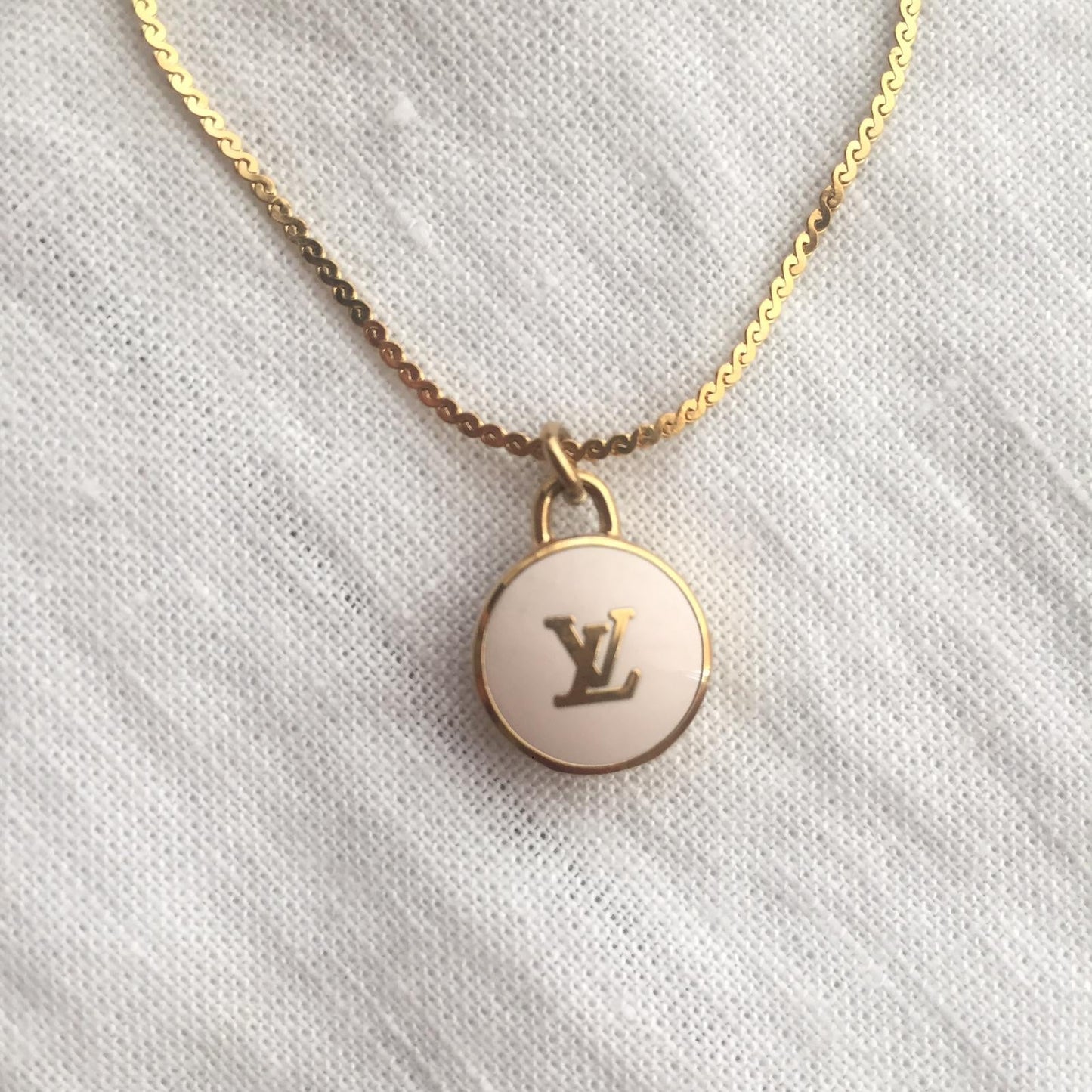 Authentic Louis Vuitton Logo White Pendant- Necklace