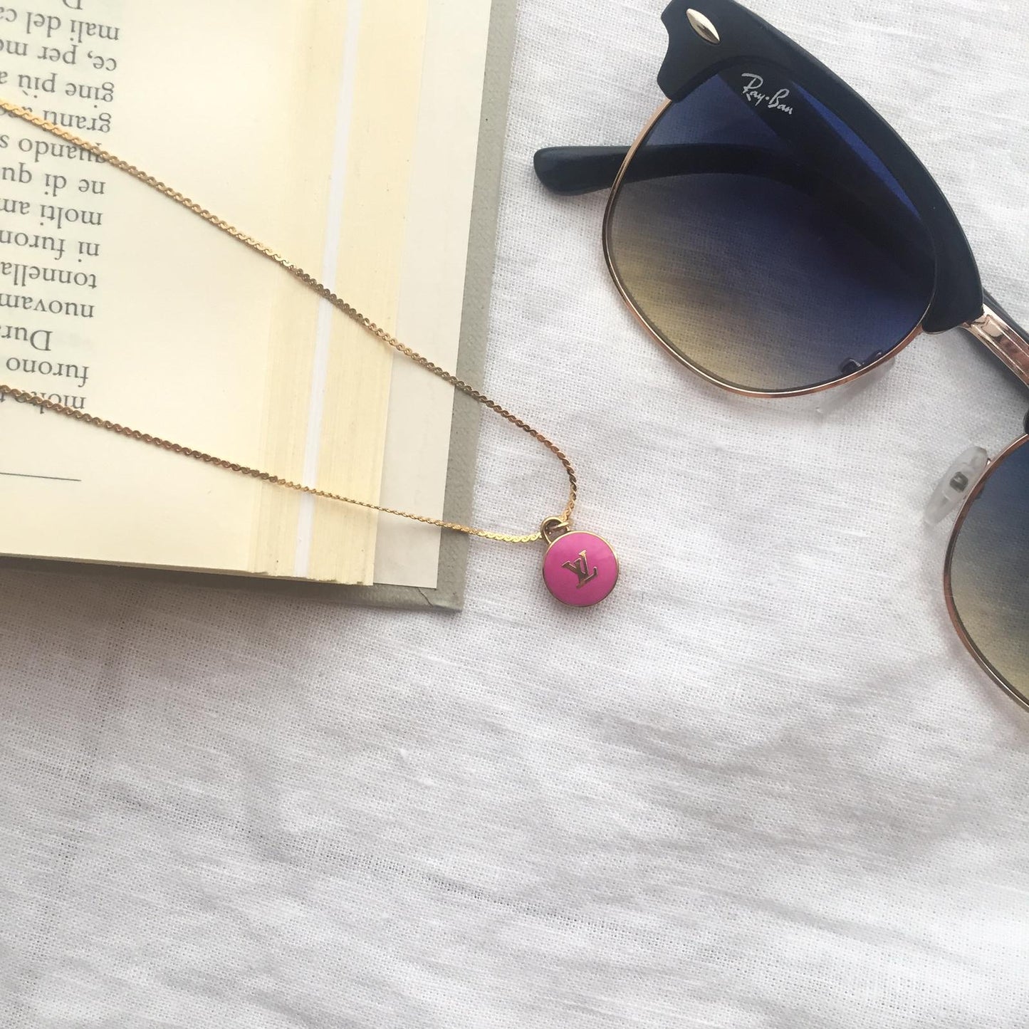 Authentic Louis Vuitton Logo Fucsia Pendant- Necklace