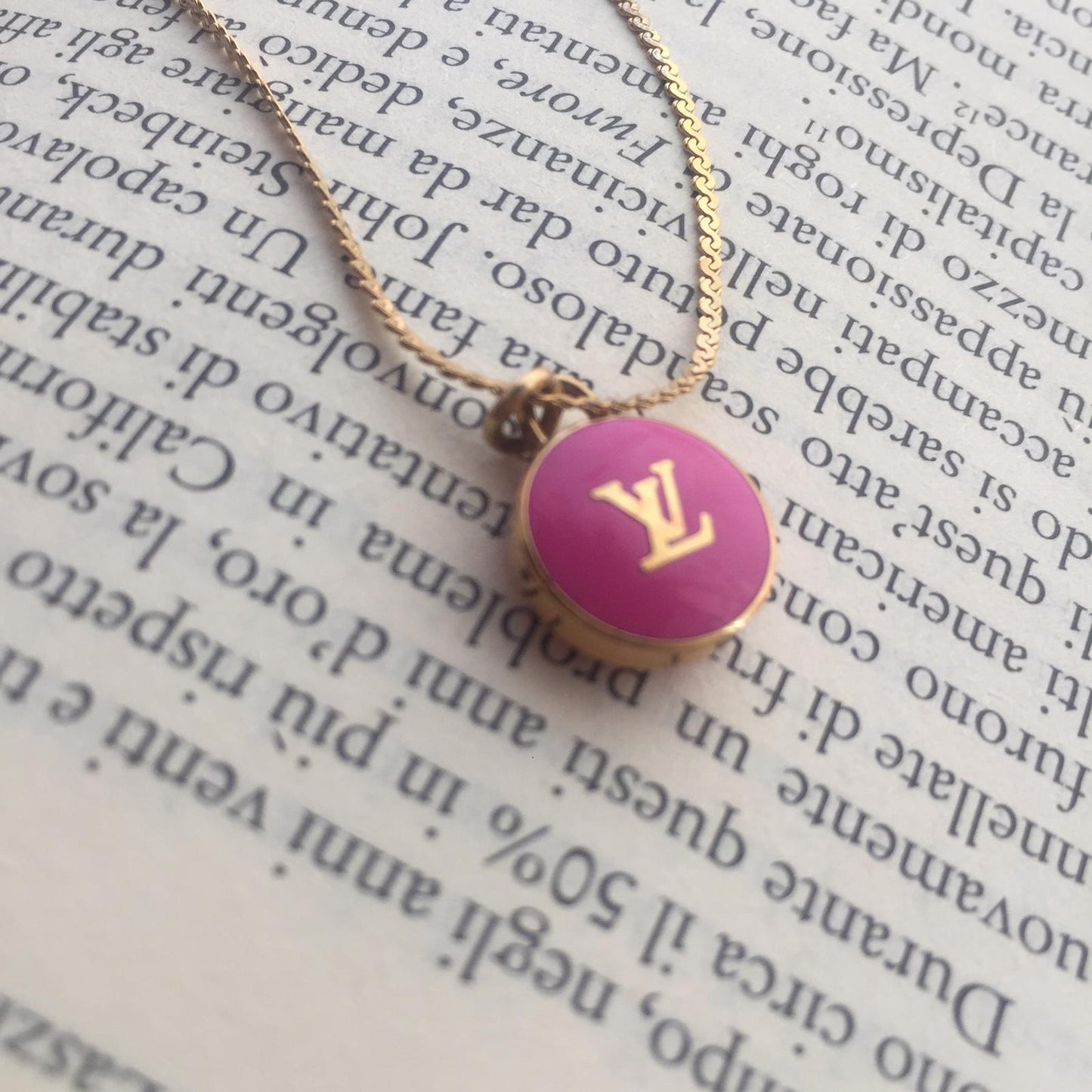 Authentic Louis Vuitton Logo Fucsia Pendant- Necklace