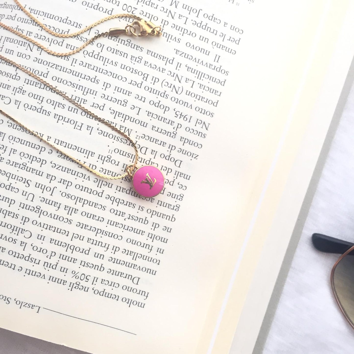 Authentic Louis Vuitton Logo Fucsia Pendant- Necklace