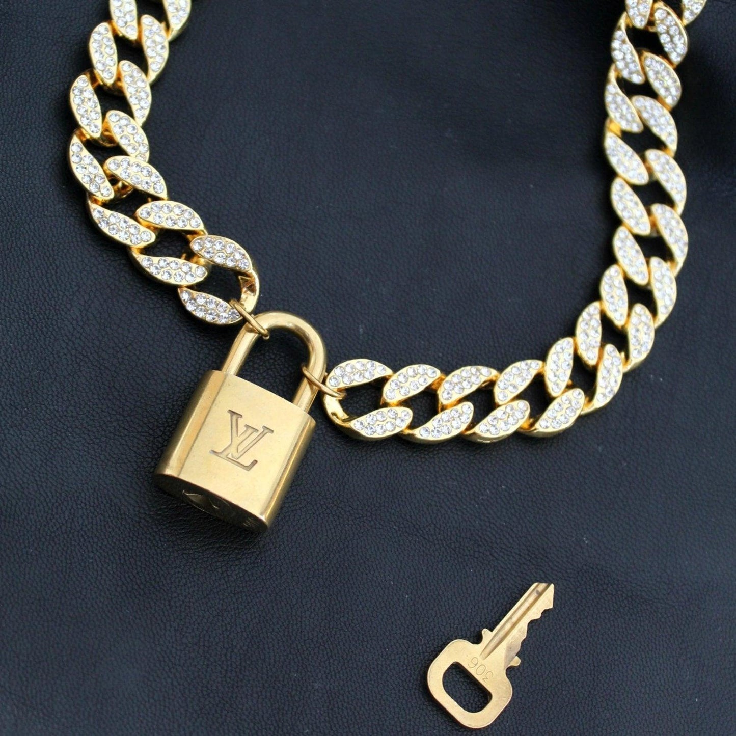 Louis Vuitton Padlock with Rhinestone Necklace For Him