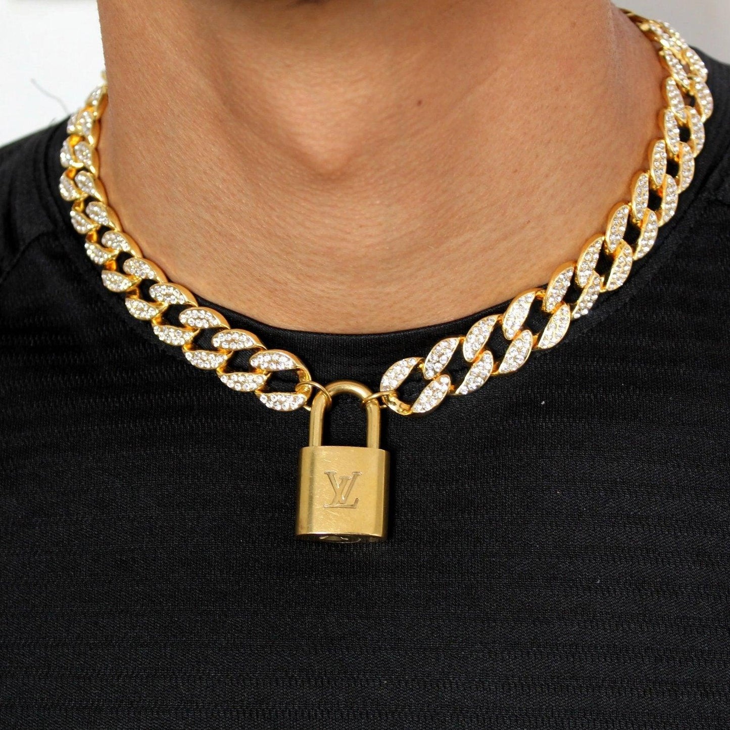 Louis Vuitton Padlock with Rhinestone Necklace For Him
