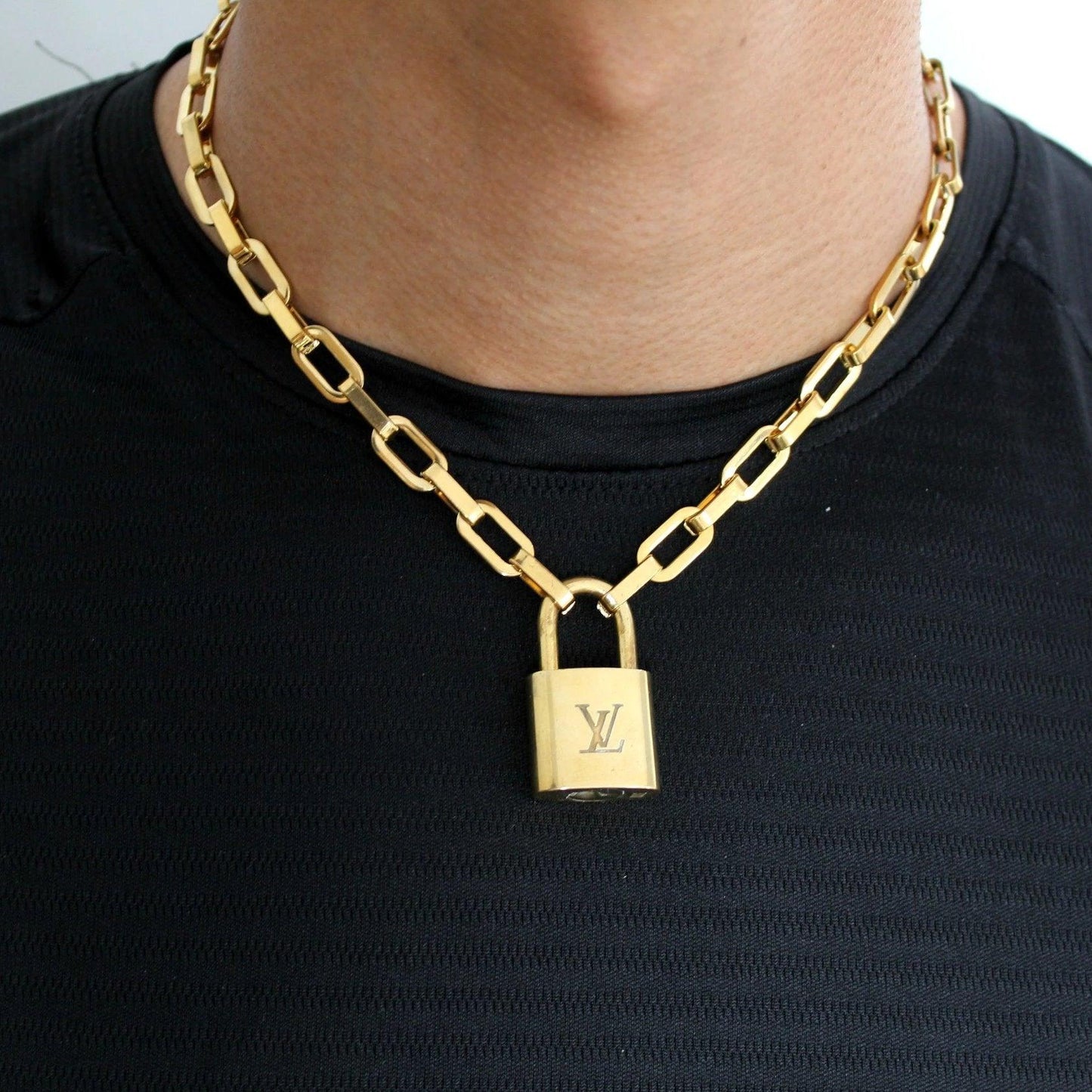 Louis Vuitton Padlock with Geometric Link Chain Necklace For Him