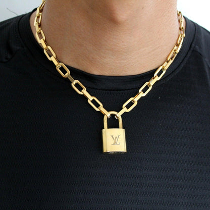 Louis Vuitton Padlock with Geometric Link Chain Necklace For Him