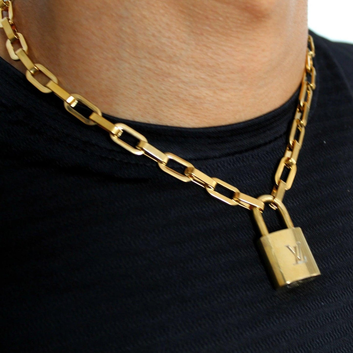 Louis Vuitton Padlock with Geometric Link Chain Necklace For Him