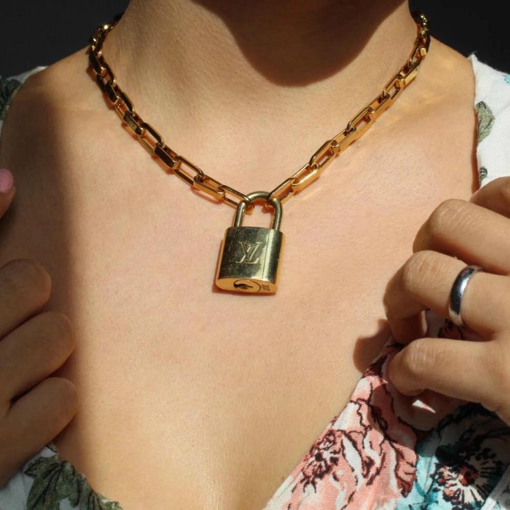 Padlock Geometric Link Necklace NO KEY