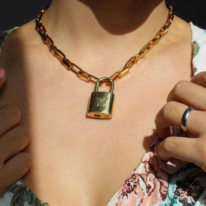 Padlock Geometric Link Necklace NO KEY
