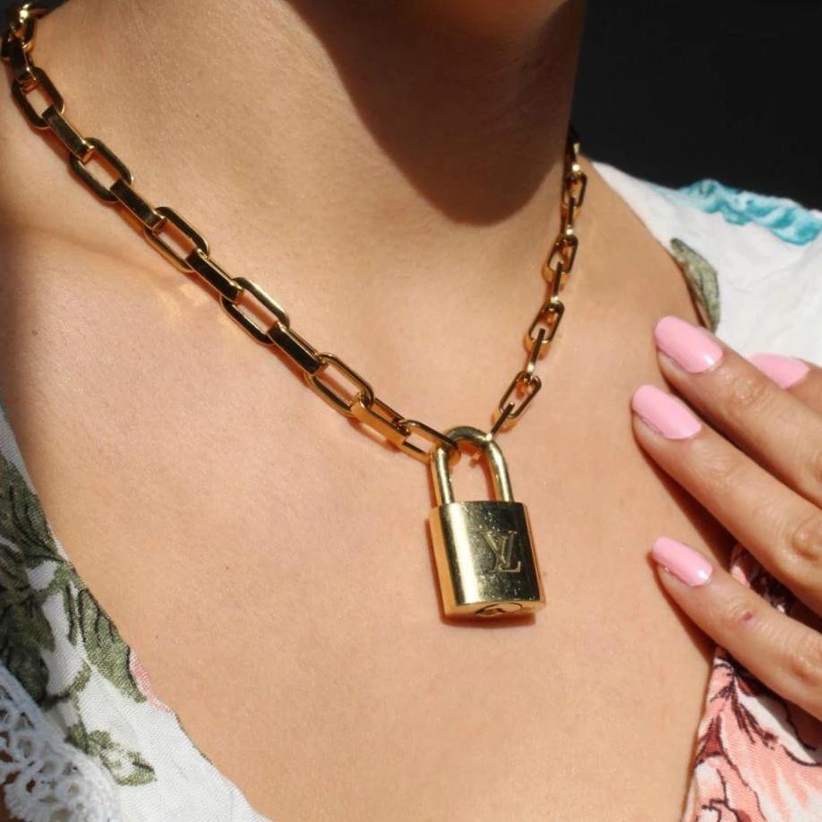Padlock Geometric Link Necklace NO KEY