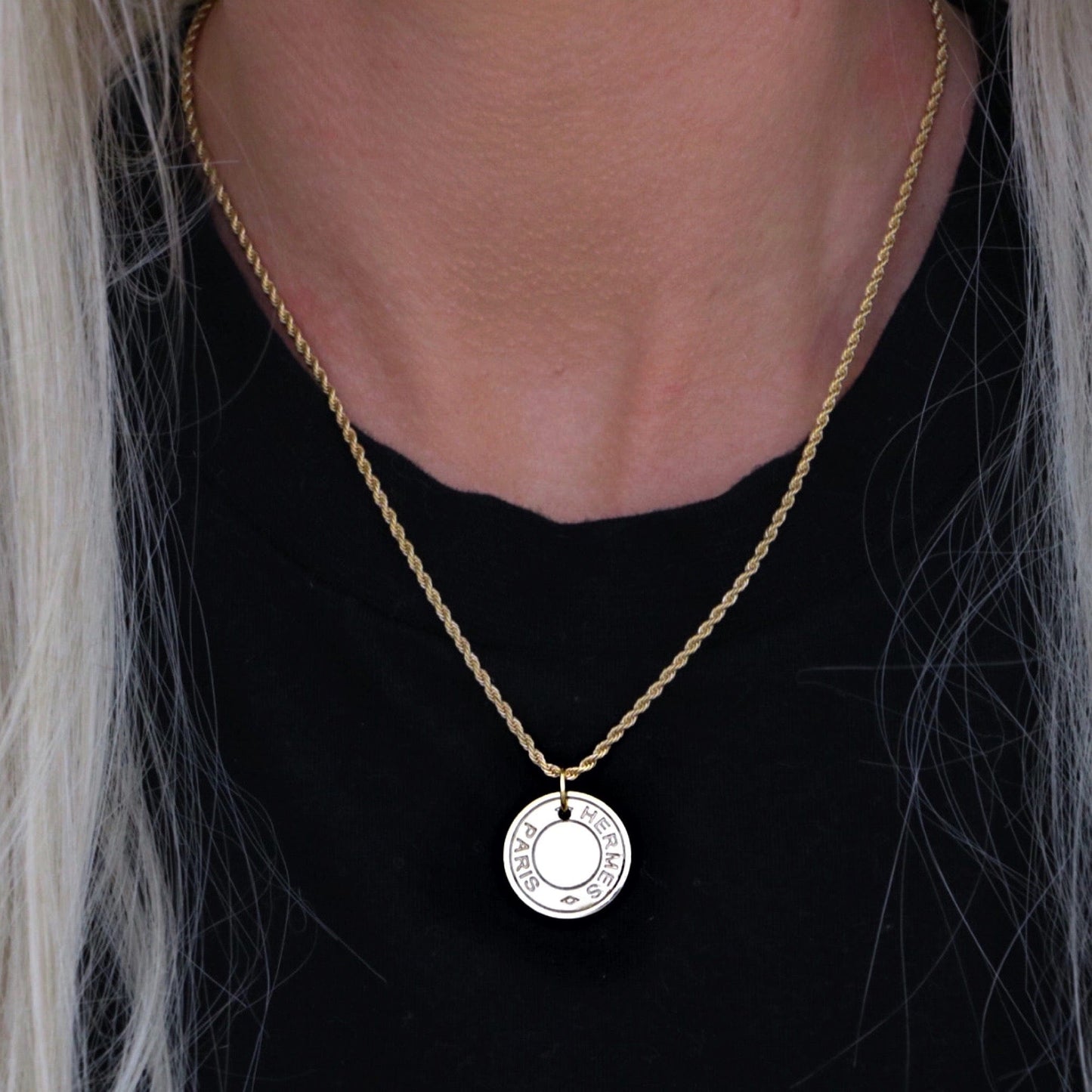 Hermes Gold Button Necklace