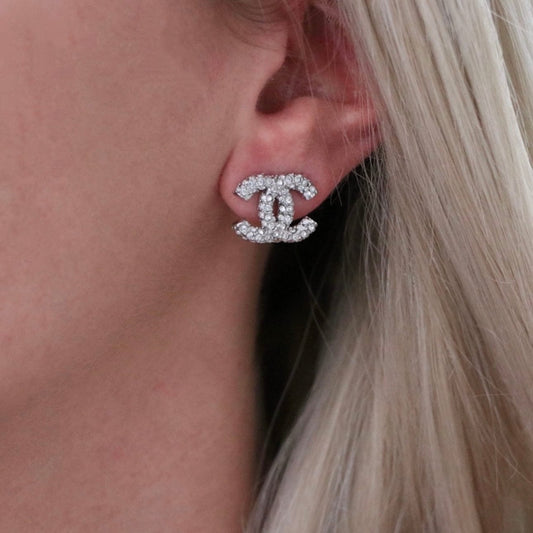 Silver Crystal Pave CC Studs