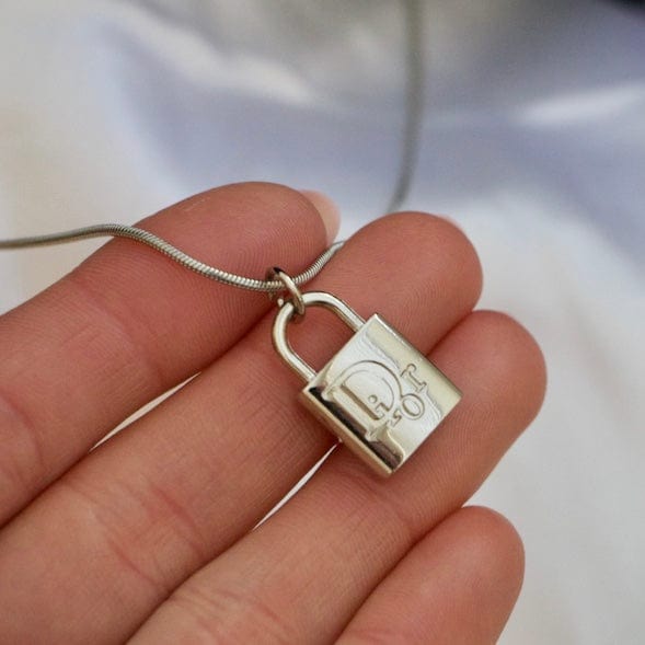 Silver Dior Lock Necklace