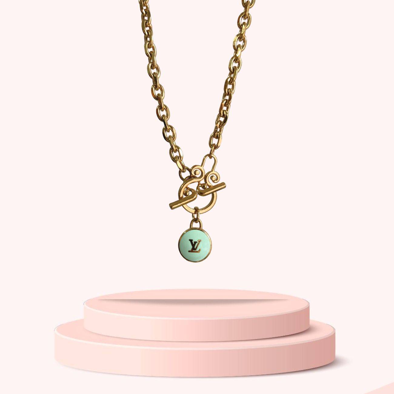 Authentic Louis Vuitton Logo Mint Pendant- Necklace Pastilles Pendant