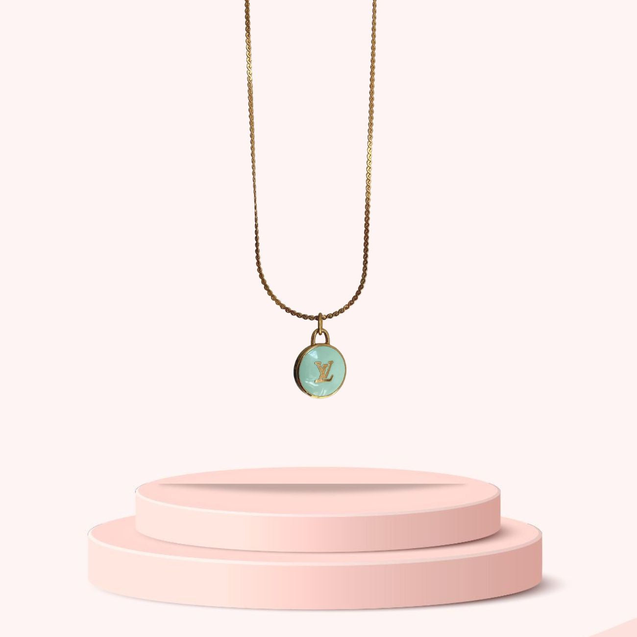 Authentic Louis Vuitton Logo Mint Pendant- Necklace