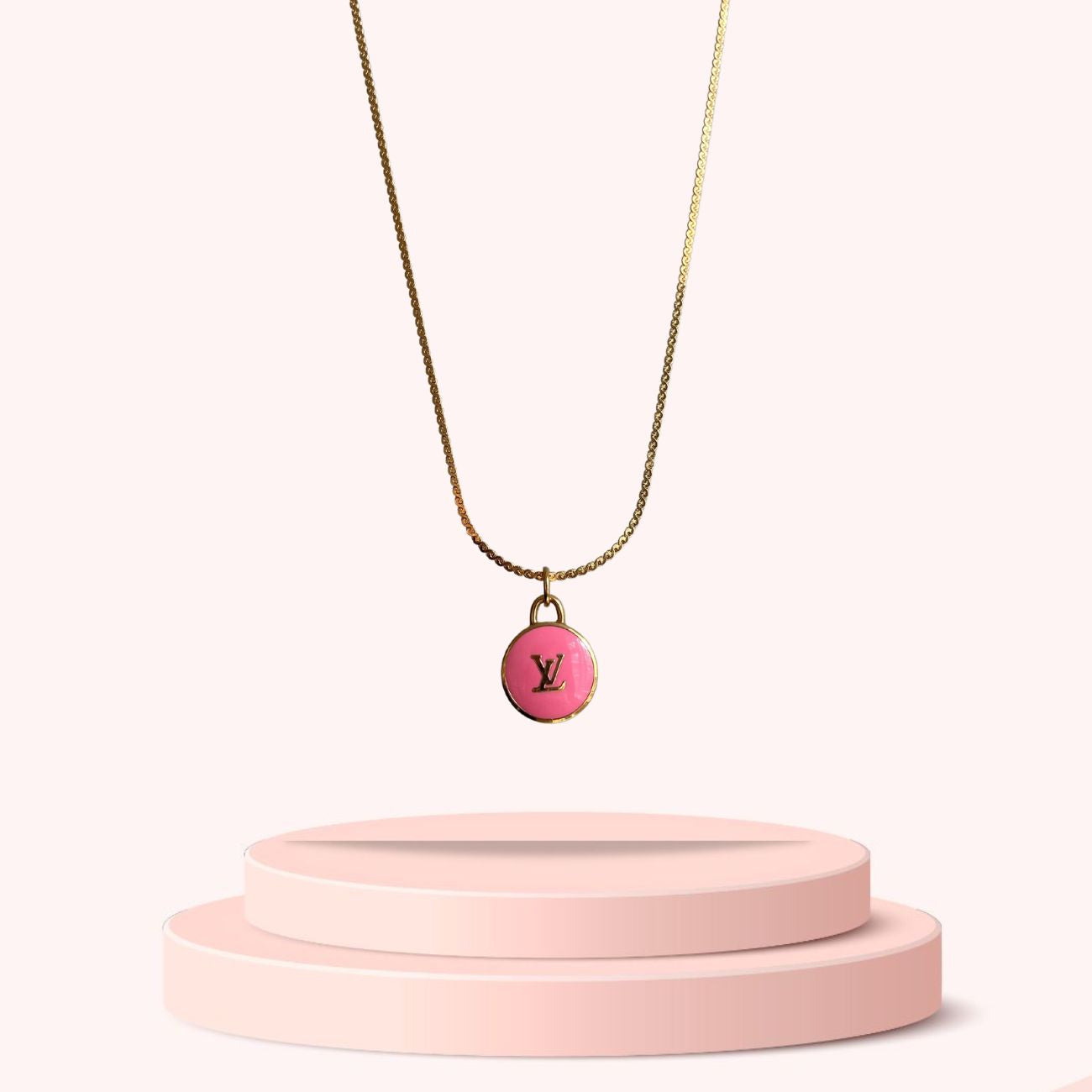 Authentic Louis Vuitton Rose Logo Pendant- Necklace