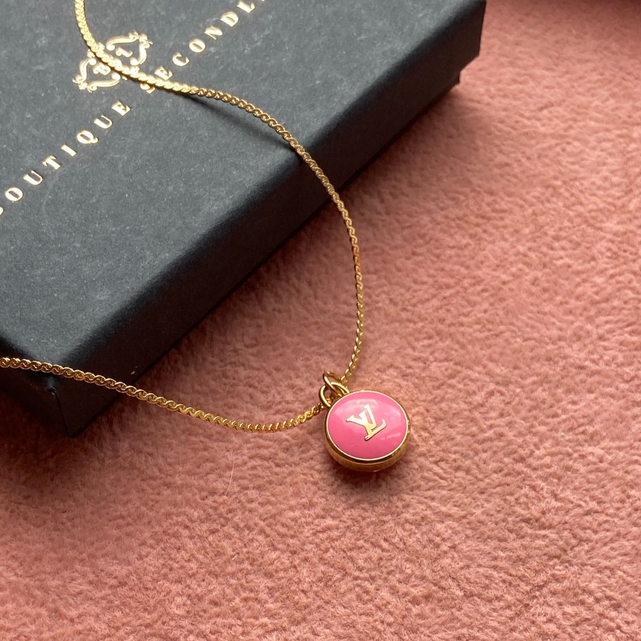 Authentic Louis Vuitton Rose Logo Pendant- Necklace