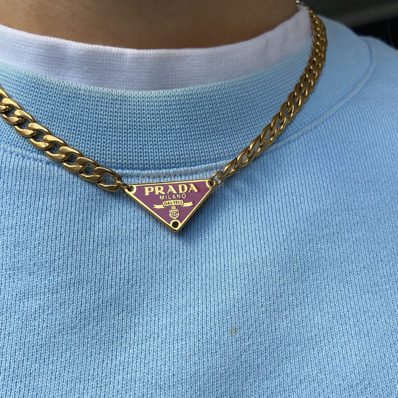Repurposed Authentic Prada Pink tag - Necklace