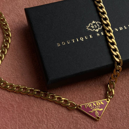 Repurposed Authentic Prada Pink tag - Necklace