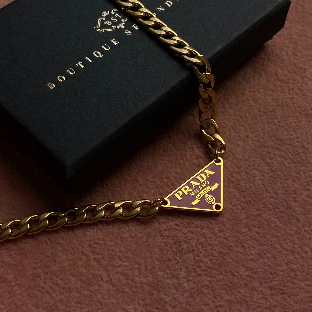 Repurposed Authentic Prada Pink tag - Necklace
