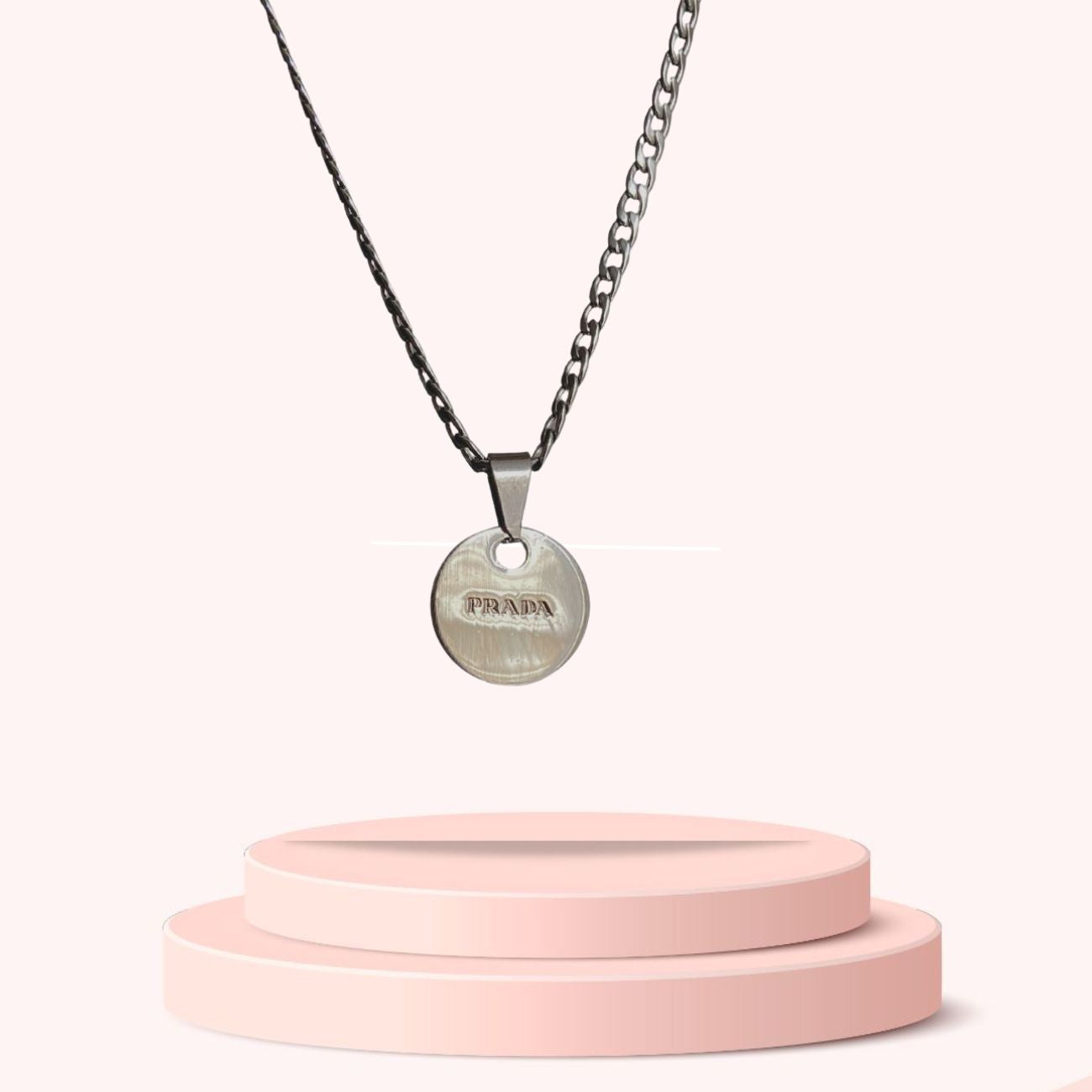 Authentic Silver Prada Mini circle tag - Repurposed Necklace